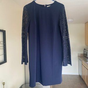 LOFT Blue Formal Dress with Lace Sleeves